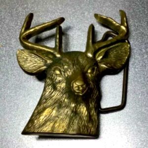 VTG Solid Brass Deer Buck Belt Buckle 70s Baron.
